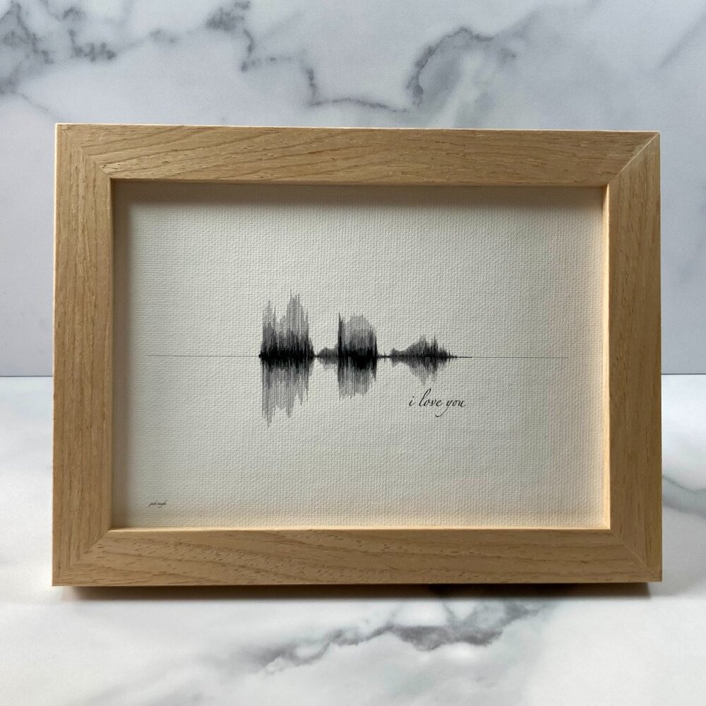 NEW I Love You Soundwave Framed Canvas 5x7in Black White Minimalist Rustic